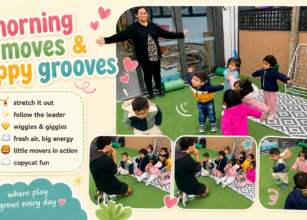 Children enjoying morning movement and follow-the-leader activities at Spring Kids Early Learning Centre in Springvale South.
